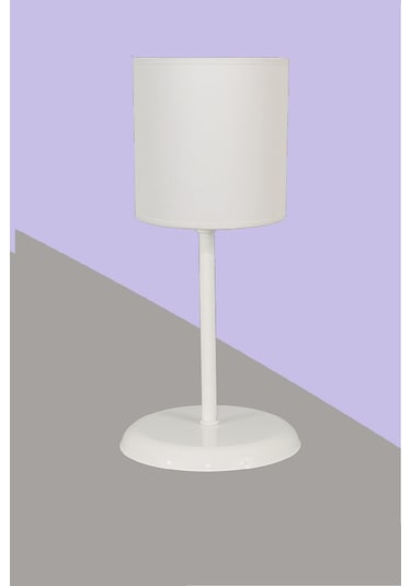 Şenay Aydınlatma Modern Metal Ayak Silindir Kumaş Abajur-Beyaz Diğer