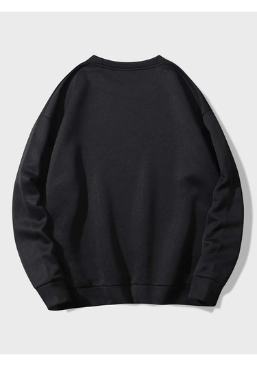 Clayes Kedimoji Sweatshirt - Siyah Baskılı Oversize Bisiklet Yaka Siyah
