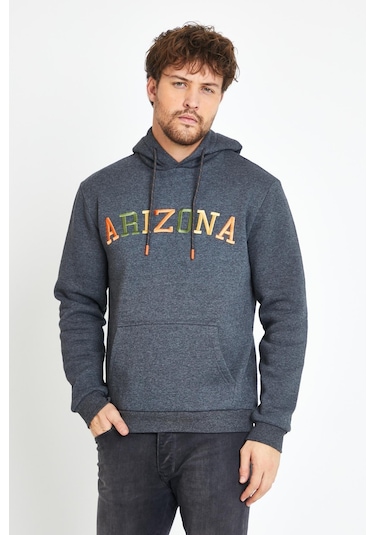 Polostate Erkek Arizona Nakışlı Kapüşonlu 3 İplik Sweatshirt Antrasit
