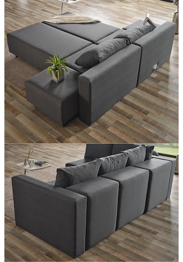 Kagu Corner Poly-l Köşe Takimi-kanepe-yatak-dinlenme Koyu Gri