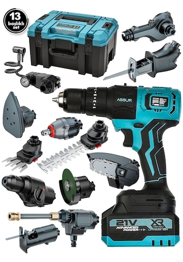 Assur ASR1091-02-1 21V Kömürsüz Şarjlı Muhteşem 13 Başlıklı Set Mavi
