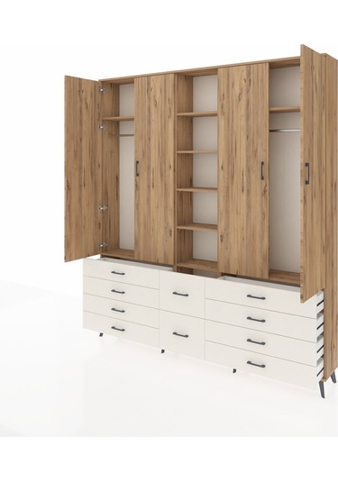 Arges Dolap 9 Raflı 10 Çekmeceli 2 Askılı 220x30x243 Çam-çam/aytaşı Atlas Çam/aytası