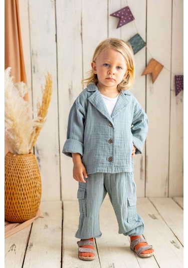 Oliventhekid Müslin Kumaş Yeşil Kargo Pantolon Yeşil Yeşil