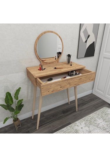 Arnetti Siena Makyaj Masası Aynalı Ahşap Ayaklı Atlantik Çam