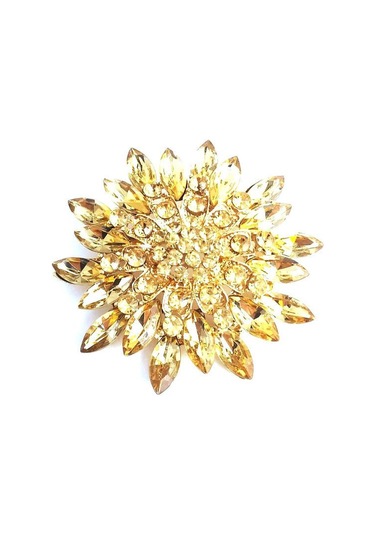 Sarı Karışık Renkler Kahve Mor Kırmızı Siyah Veya Şeffaf Kristal Zarif Çiçek Broş Korsaj Sarı