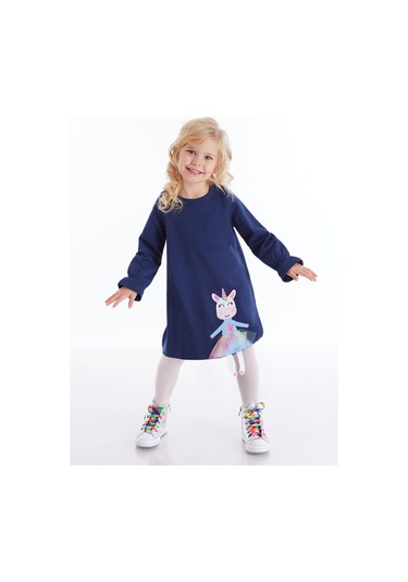 Denokids Lilycorn Lacivert Kız Çocuk Elbise Renkli Lacivert