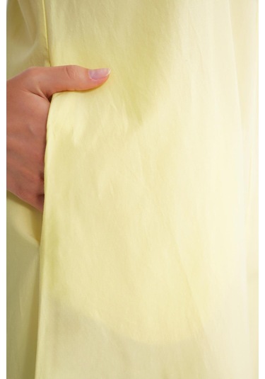 4690 Kadın Bisiklet Yaka Sıfır Kol Midi Paraşüt Elbise Sarı Sarı