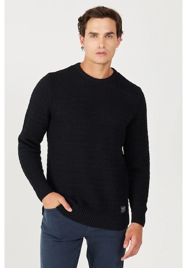 Wrangler Bisiklet Yaka Regular Fit Siyah Erkek Kazak W232580001 Siyah