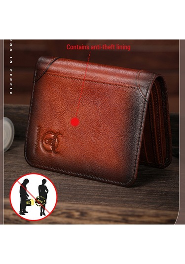 Hangfox Erkek Deri Cüzdan Rfıd Korumalı, İlk Derece Deri, Retro Dikey Tip, Ehliyet Ve Para Taşıma, Sarı Kahverengi Sarı - Kahverengi