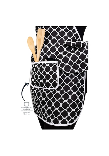 Morlay Mutfak Önlüğü Fırın Eldiveni ve Tutacak Takımı Çeyiz Seti 4'lü Siyah