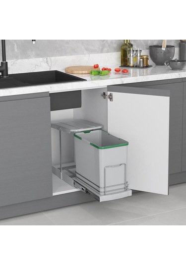 S-2571-g Gri Teleskopik Raylı Plastik Gövde Çöp Kovası 24 Lt. Gri