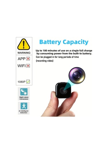 Xuweiwei Mini Security Camera 64gb 1080p Gece Görüşlü Taşınabilir Kamera Dahili Bataryalı Aı Hareket Algılama Usb Şarj Ev Pet Güvenliği Siyah