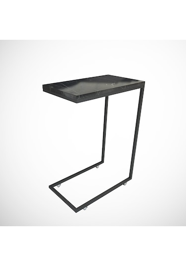 Callen Siyah Mermer Yan Sehpa & Tekerlekli Servis Sehpası Metal