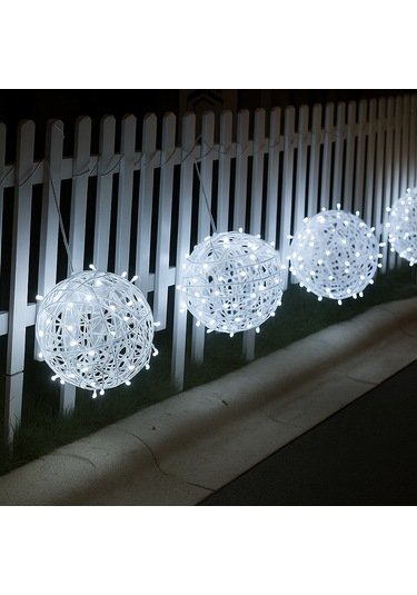 Sekizgen Led 35 Cm Sarkıt Yılbaşı Küre Top Dekoratif Aydınlatma Dış Ve İç Mekan Uyumlu Beyaz