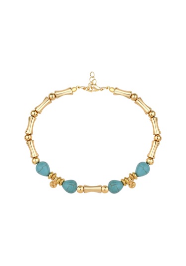 Doğal Taş Detaylı Gold Halhal Mavi