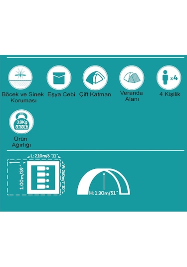 Pavillo 68091 Activeridge 4 Kişilik Çadır Yeşil