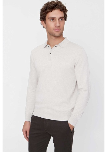 Basic Dinamik Fit Rahat Kesim Polo Yaka Triko Kazak 99kc017001653 Bej