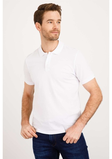Igs Modernfit Dar Kalıp Erkek Polo Yaka Tişört Beyaz