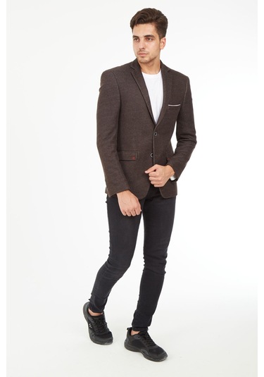 Sposo G-187 Dar Kalıp Örme Kumaş Kahverengi Erkek Blazer Ceket Kahverengi