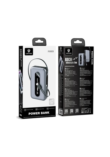 Lenyes Px1002d Dijital Göstergeli Teleskopik Type-c Ve Lightning Kablolu Powerbank 35w 10.000mah Gri