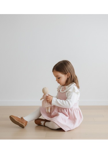 Papatya Nakışlı Bebek Yaka Süzene Elbise Pembe