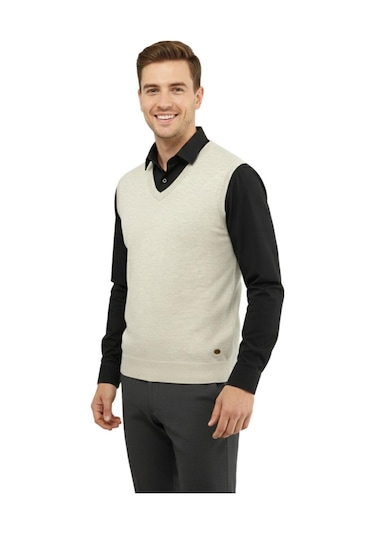 Çizgi Triko Erkek V Yaka Süveter Çelik Örgü Regular Kalıp 5200h Bgl-st04962 Taş