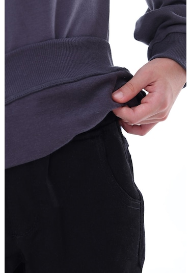 Zuzunga Oversize Unisex Basic Düz Antrasit Renk %100 Pamuk Sweatshirt Antrasit