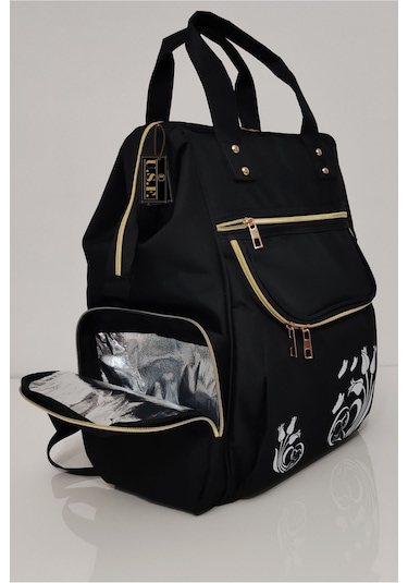 Bebek Bakım Çantası Organizatör Fonksiyonel Lüx Anne Bebek Bakım Sırt Çantası Lal Siyah