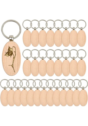 Gatherco 30 Adet Oval Ahşap Anahtarlık Boşluğu Bitmemiş Ahşap Anahtarlık Boş Anahtarlık Anahtarlık Etiketi Ahşap Gravür Boş Anahtarlıklar