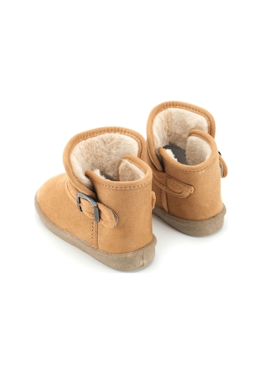 Gezer Kız Çocuk Kışlık Boğazdan Peluşlu Tek Kemer Cırt Cırtlı Ayarlanabilir Pvc Rahat Taban Ev Bahçe Camel