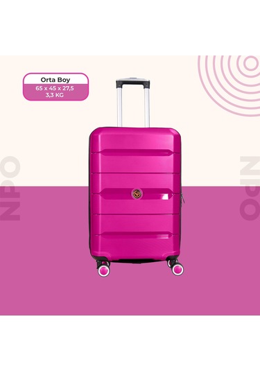 Npo Diamond Pp Polipropilen Orta Boy Kırılmaz Valiz - Fuşya