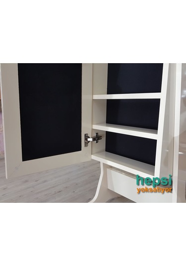 Ayna Denizi Klasik Model Krem Renk Ayaklı Boy Aynalı Takı Dolabı
