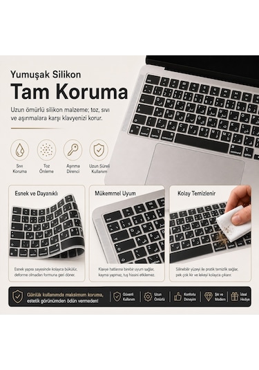 Macbook Air 15.3 İnç M2 M3 M4 M5 A2941 A3114 A3241 A3448 Uyumlu Arapça İngilizce Q Klavye Koruyucu Diğer