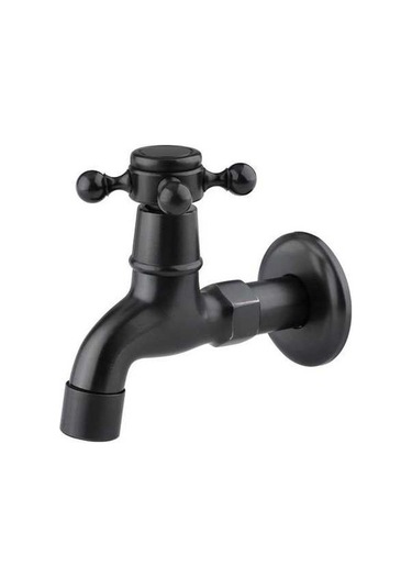 Bosphorusboutique02 Suntek Antik Pirinç Çamaşır Makinesi Musluğu Siyah Eşarflı Ergonomik Design Siyah