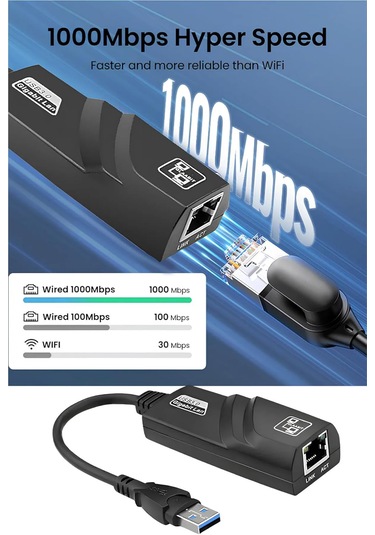 Usb 3.0 To Ethernet Adaptör 10-100-1000 Mbps Lan Dönüştürücü Laptop Ve Pc İçin Yüksek Hızlı Rj45 Ağ Bağlantı Adaptörü