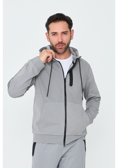 White Stone Gri Kapüşonlı Fermuarlı Erkek Sweatshirt Grey
