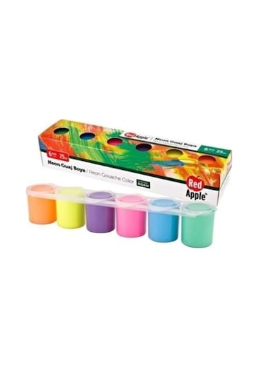 Neon Guaj Boya 6 Renk X 25 Ml Sıralı Set Karışık Çok Renkli