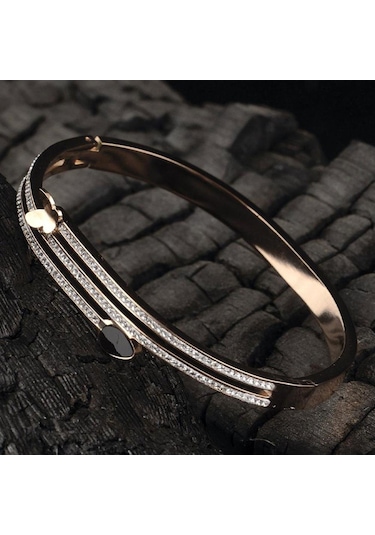 Ottoman Kadın Rose Taş Işlemeli 3'Lü Model Bileklik Cbl0Uclutas-R Rose Gold