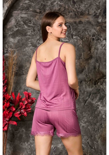 Nisanca Yazlık Şortlu Askılı Kadın Pijama Takımı Pudra
