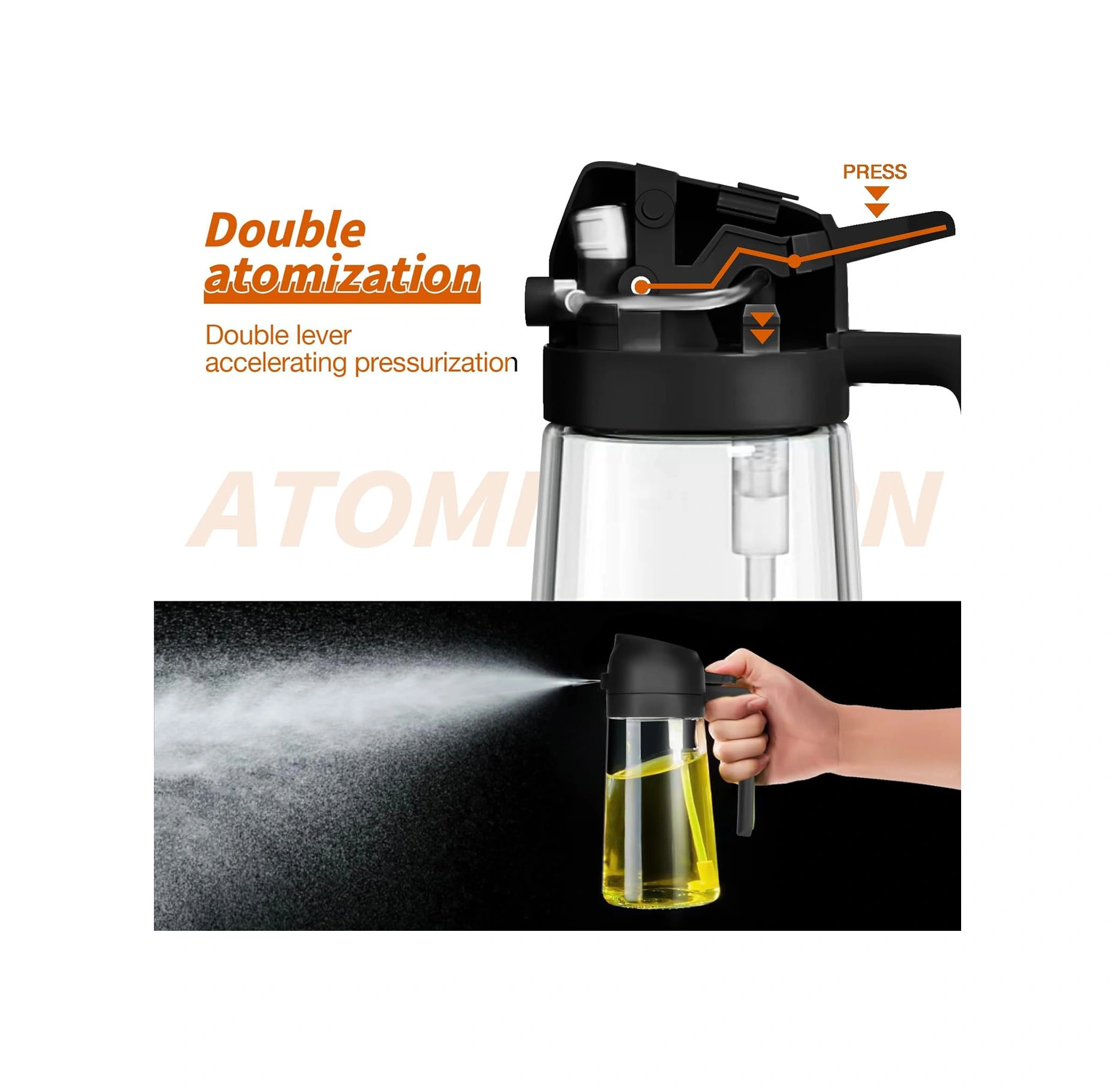 Youmex Mutfak İçin 500ml Cam Yağ Flashtası: Dökme Ve Sprey Fonksiyonu, Damlama Önleyici, Sağlıklı Ve Pratik Kullanım Siyah