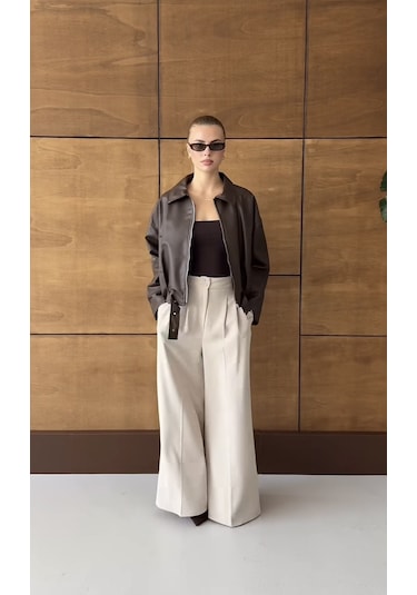 Prifaldi Oversize Bomber Deri Ceket Kahverengı