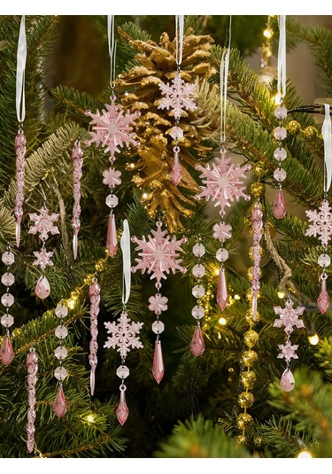 Geeksen 18 Adet Noel Dekorasyonu: Cam Gibi Buz Çukuru, Buz Çubuğu Ve Kar Tanesi Akrilik Askı