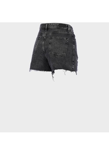 Antrasit Yüksek Bel Patı Fermuarlı Yıprtamlaı Jean Şort C 4534-094 Antrasit