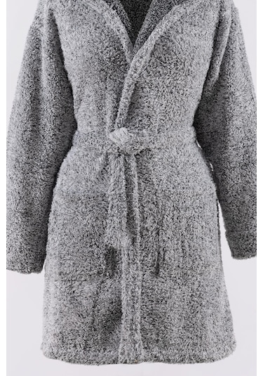 Maisonart Plain Kapşonlu Unisex Wellsoft Peluş Sabahlık Bornoz S/m Gri