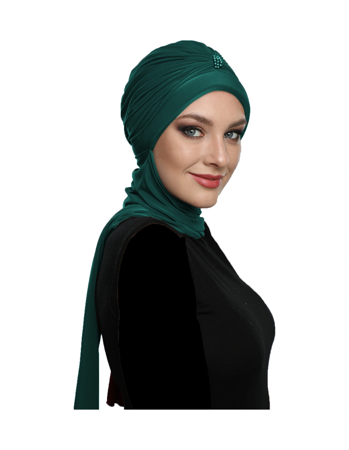 Incili Atkılı El Işi Inci Işlemeli Yeşil Hazır Türban Tesettür Bone Hürrem