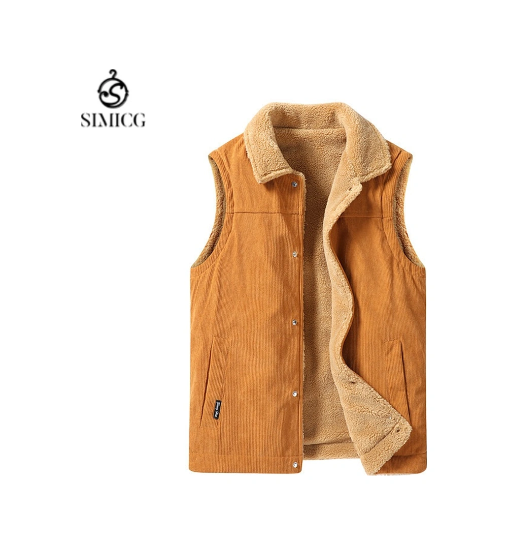 Sonbahar Ve Kış Polar Yelek, Düz Renk Erkek Yeleği, Dik Yaka Yelek Haki