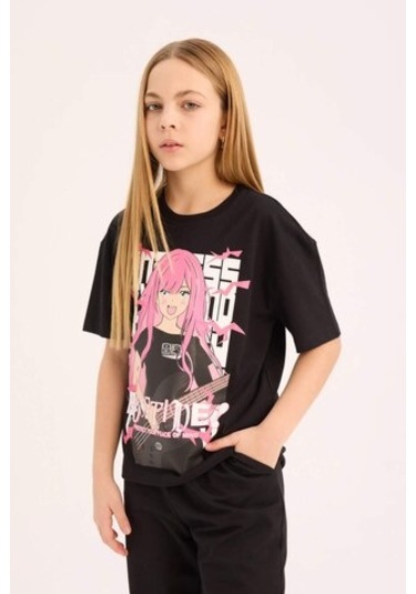 DeFacto Kız Çocuk Relax Fit Bisiklet Yaka Baskılı Kısa Kollu Tişört E0353A825SMBK81 Siyah DeFacto Kız Çocuk Relax Fit Bisiklet Yaka Baskılı Kısa Kollu Tişört E0353A825SMBK81 Siyah
