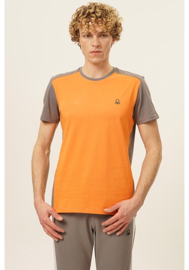 Benetton Bnt-m20452-23y Erkek T-shirt BNT-M20452-R1840 Turuncu