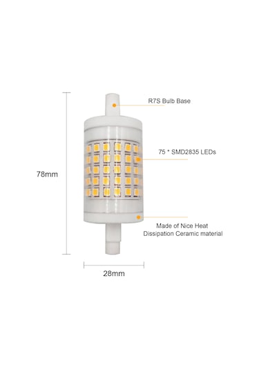 Fosenze R7s Tabanlı 75 Led Mısır Lambası, 220-240v 10w, Sürekli Dimmable, 360 Aydınlatma, Ip42 Su Geçirmez, Doğal Beyaz Işık