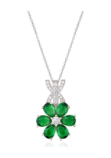 925 Ayar Gümüş Rodyumlu Zümrüt Manolya Çiçeği Gümüş Kolye